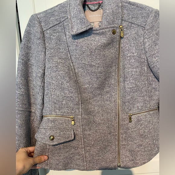 Banana Republic Wool Blend Moto Jacket, Grey & Gold Size Small - Picture 4 of 9